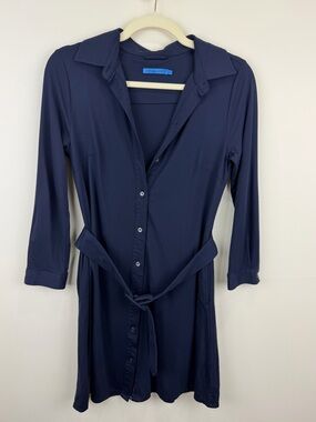 J.McLaughlin Navy Shirt Dress Belted Stretch Knit XS